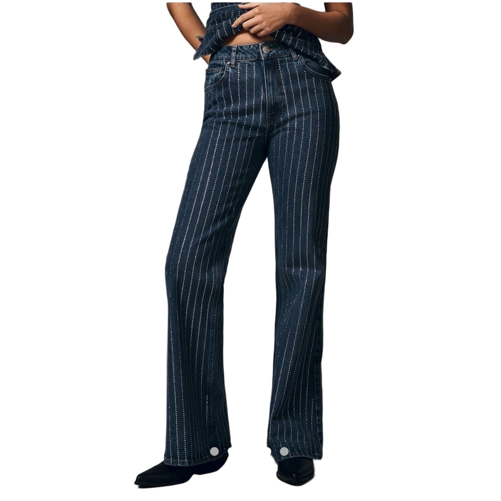 ALIGNE JEANS 27 DIAMANTE EMBELLISHED HIGH-RISE FLARE mob wife